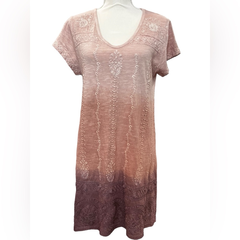 Caité Kyla Embroidered Ombré Cotton Boho Mini Dress Small Pink - Picture 2 of 8